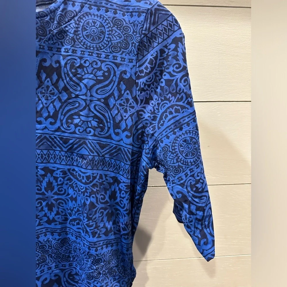 Lands End Blue Patterned V-Neck Ruched Swim Top- size Small 6/8